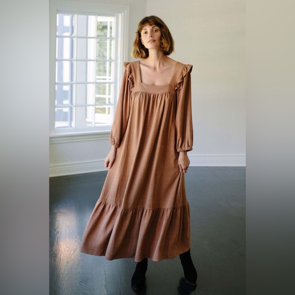 Rachel Pally NWT *GRAY* Amira Midi Dress with Ruffle Sleeves size xs